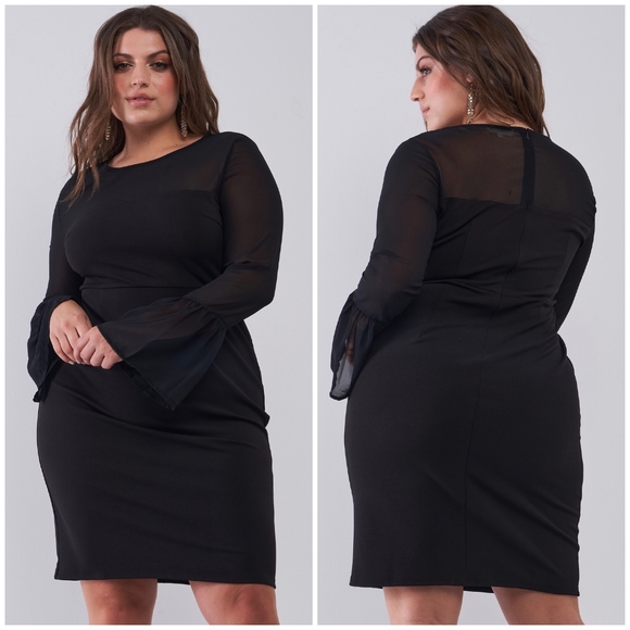 HAUTE CURVE Sophisticated Black Fitted Dress - Picture 2 of 7